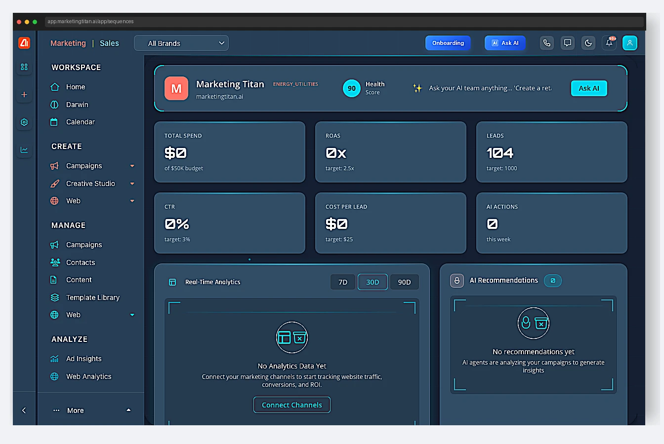 Email &amp; SMS Sequences platform screenshot